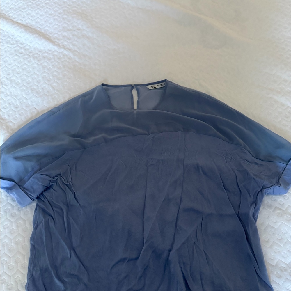 Zara Blue Gradient Short Sleeve Blouse
